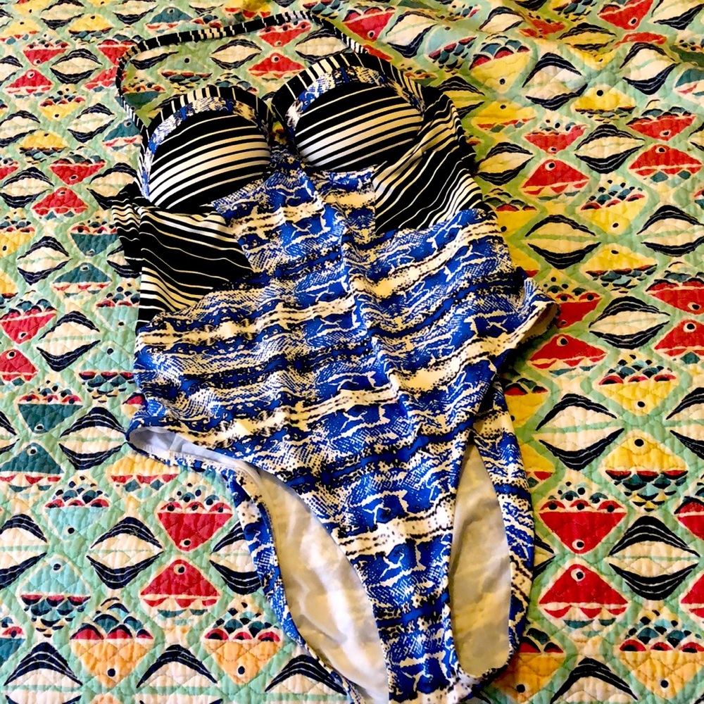 BCBGMaxzria Blue Snakeskin One-Piece Swimsuit